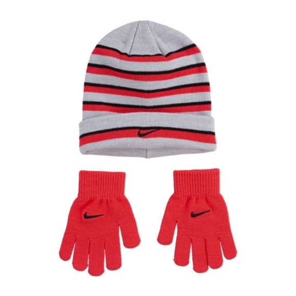 Nike Youth Girls  Striped Beanie & Gloves Neon Pink - Picture 1 of 1